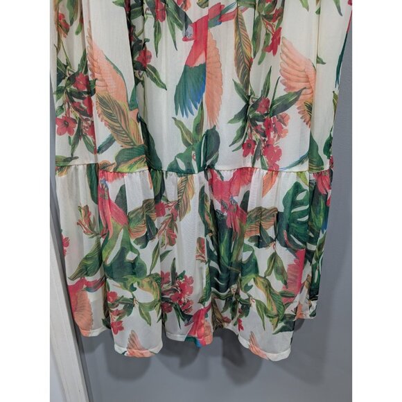 G by Guliana Printed Aria Mesh Tiered Maxi Skirt Green Tropical Parrot Sz 2X - Picture 12 of 15